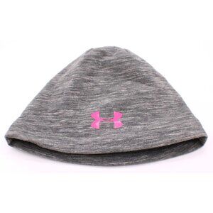 Under Armour Beanie Hat OSFA Gray Pink Logo Cold Gear Knit Stretch Cotton Womens